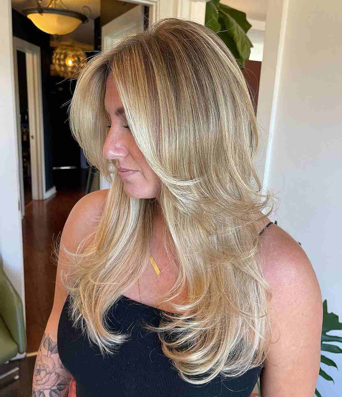 Long Blonde Swoopy Layers for Long Straight Hair