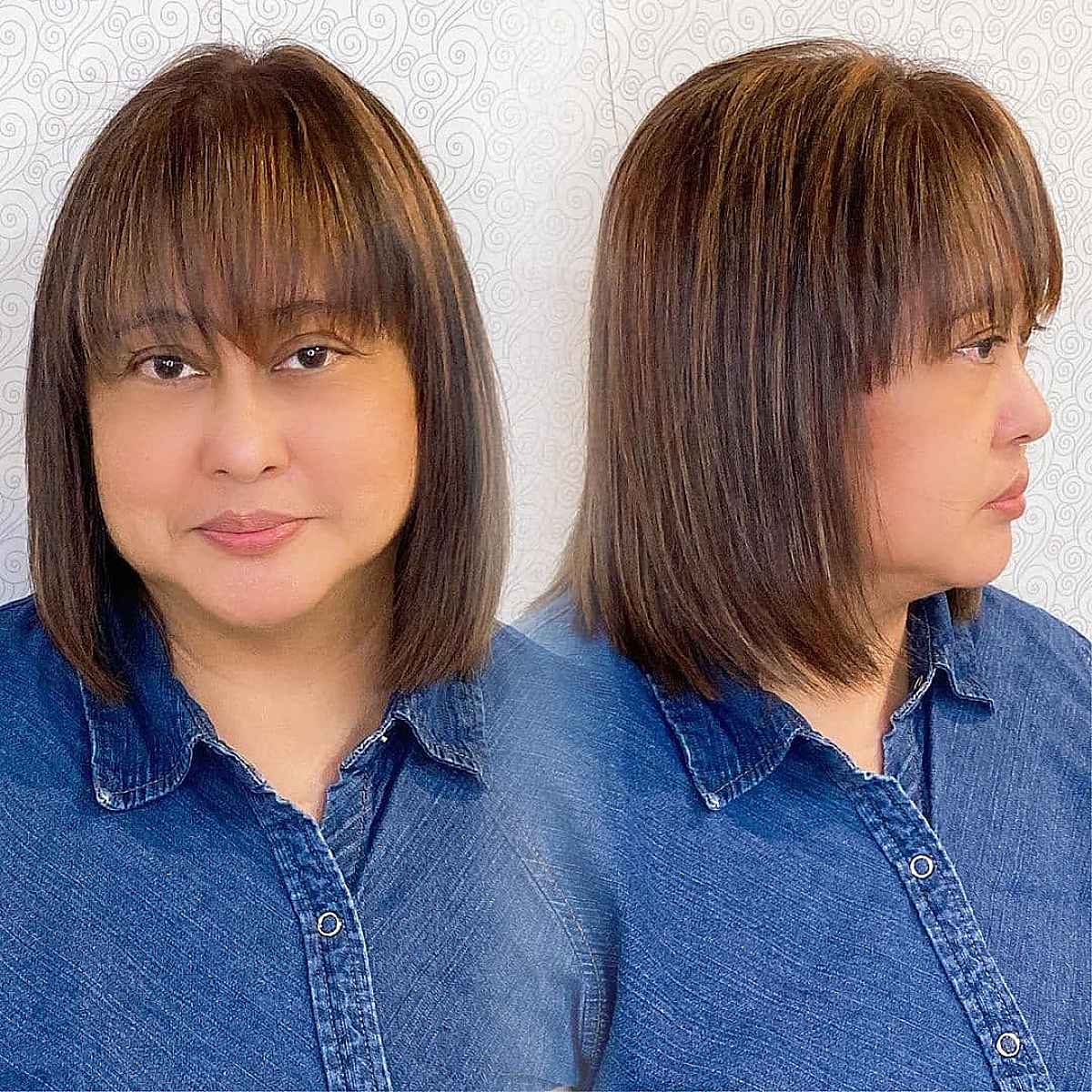 Long Blunt Bob with Bangs for 40-Year-Old Women