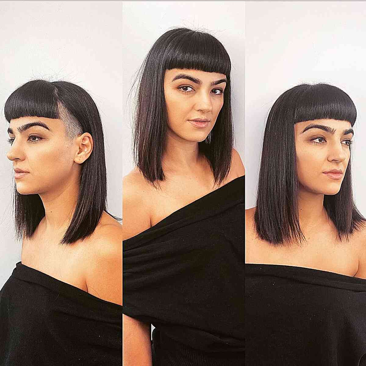Long Blunt Lob with Bangs and an Undercut