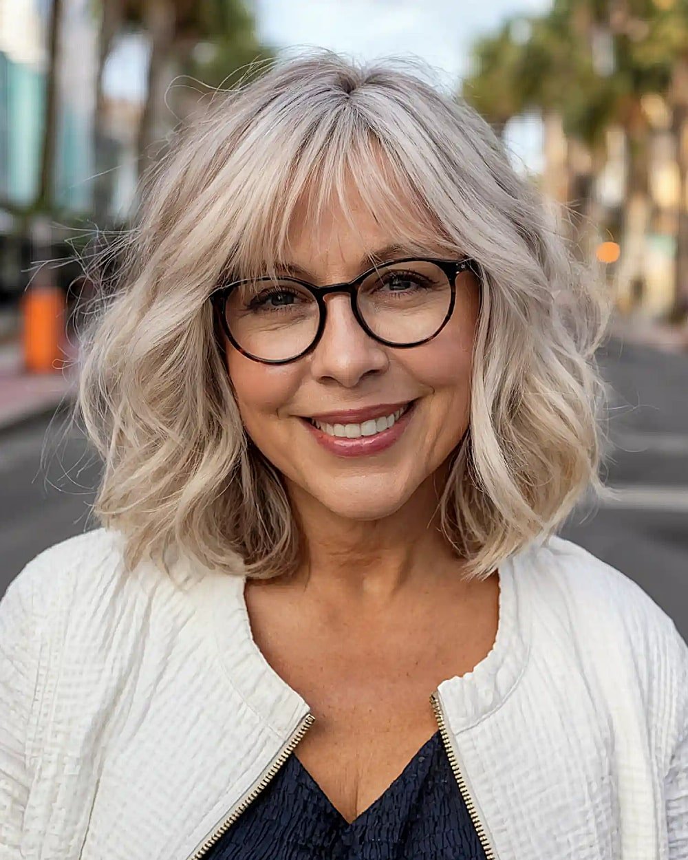 Chin to shoulder length long bob with soft layers and movement for women over 50