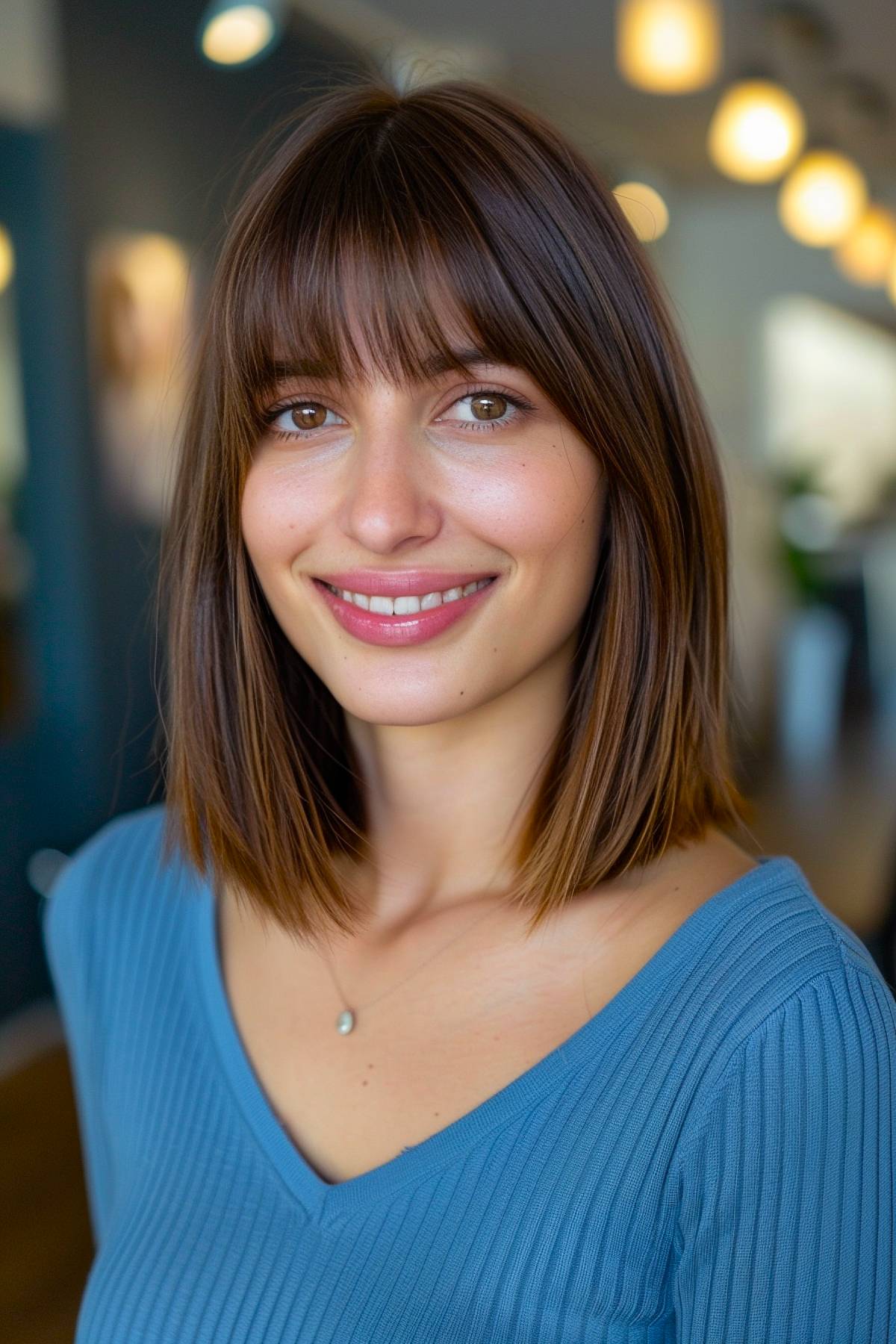 Long bob haircut with bangs