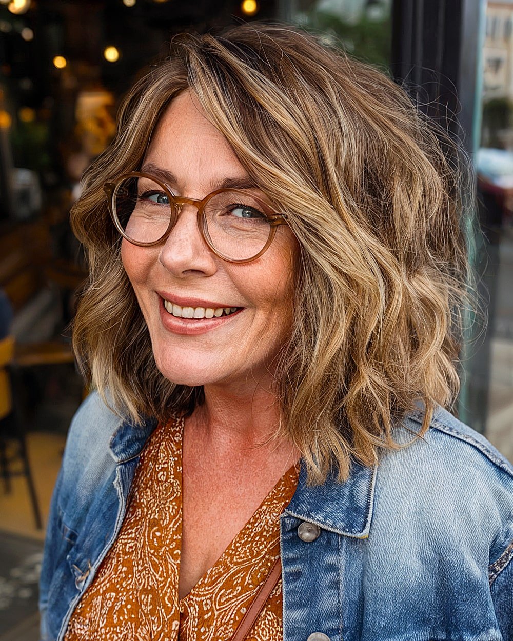 Tousled long bob with choppy layers for over 50s wanting texture and volume on fine hair