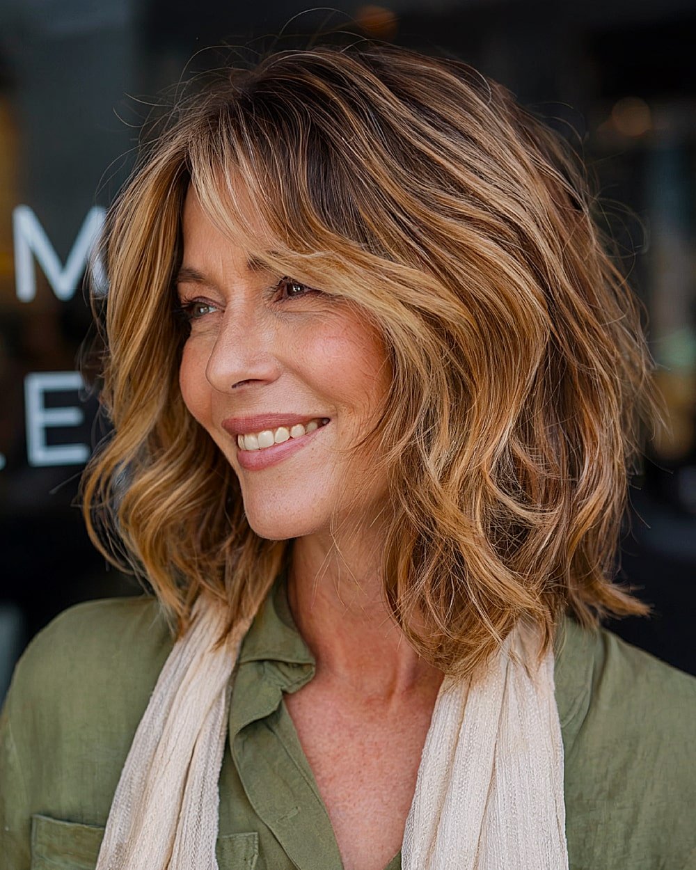 Wavy long bob with sliced layers for women over 50 wanting airy movement and texture