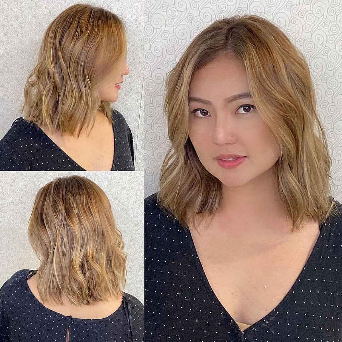 Long Bob with a Center Part for a Woman with a Round Face