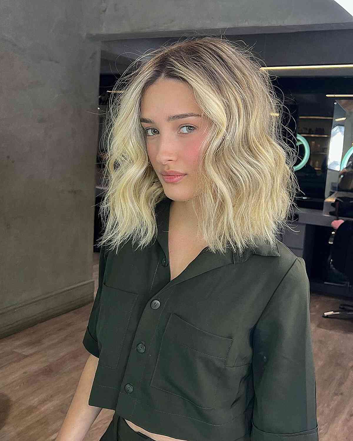 Long Bob with Messy Waves for Thick-Haired Locks