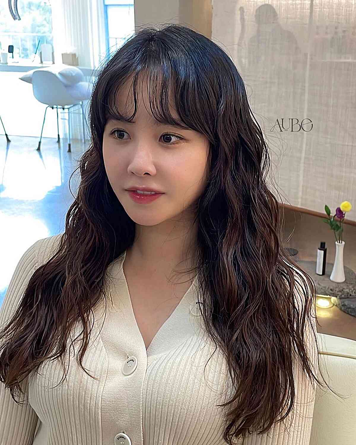 Long Body Wavy Perm with See-Through Bangs