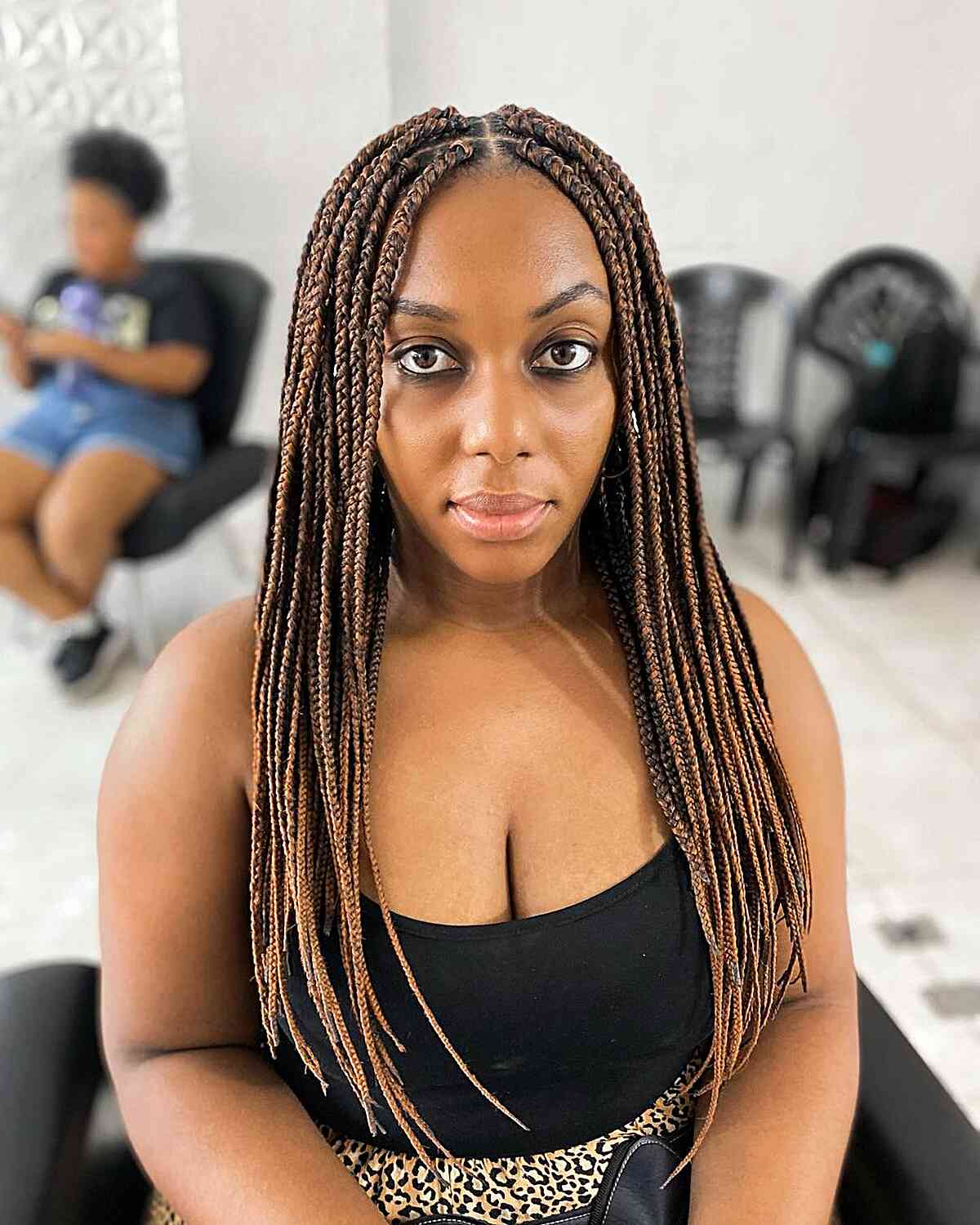 Long Bohemian Box Braids with middle part for Black Ladies