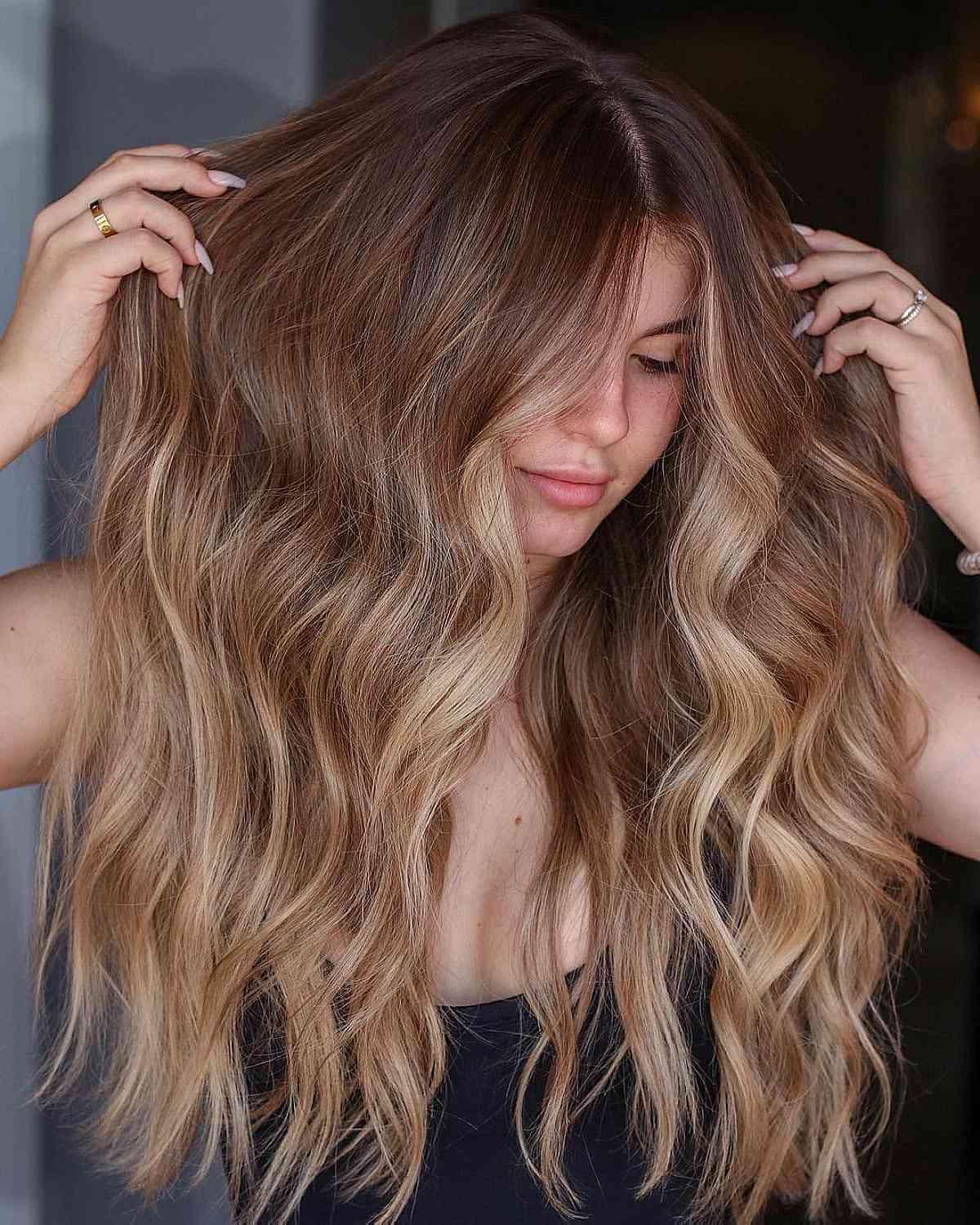 Long Bronde Hairstyle with a Center Part 