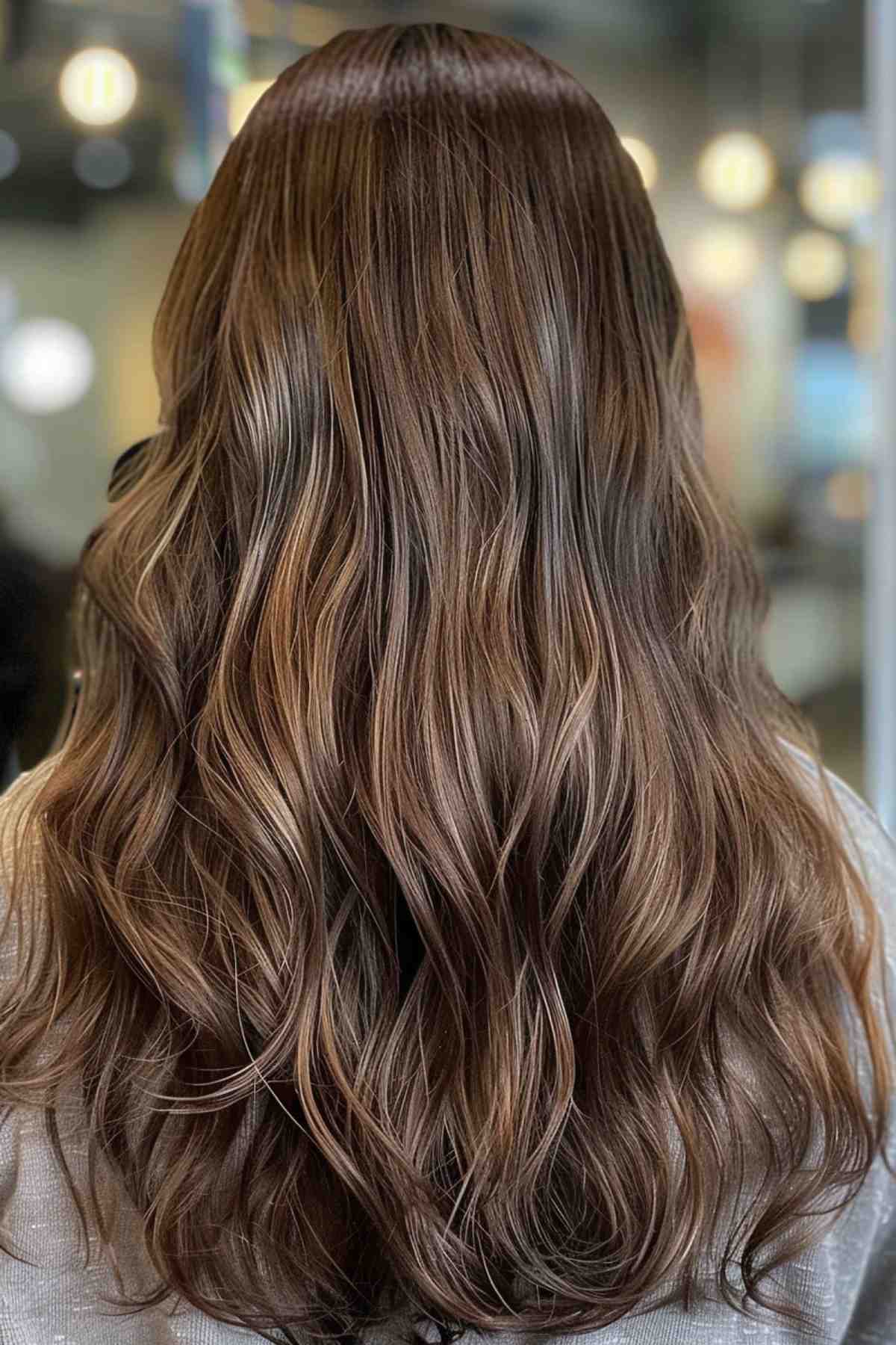 Long Thick Brunette Hair with Soft Brown Highlights and Waves
