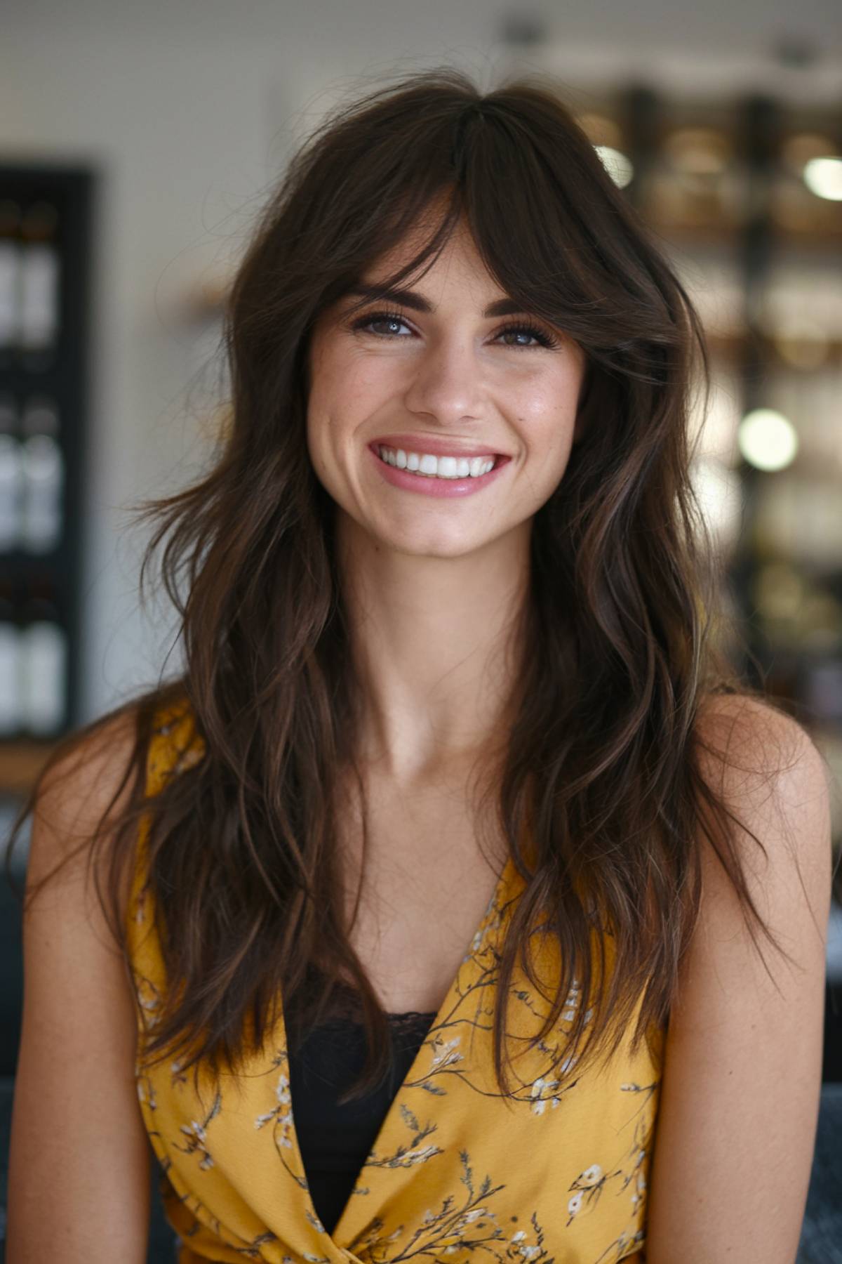 Long brunette shag haircut for fine hair