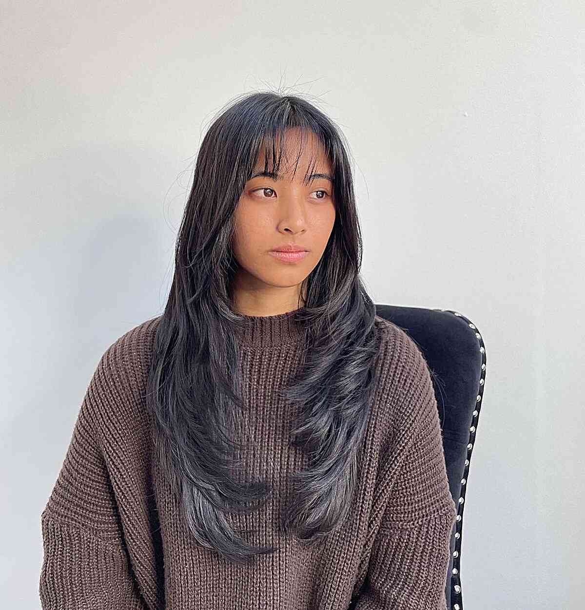 Long Butterfly Cut with Multi Layers and Piece-y Bangs