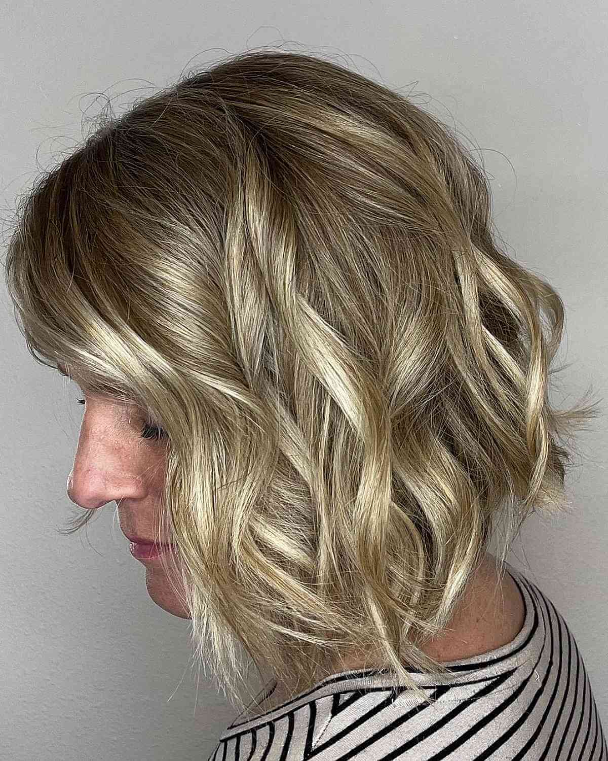 Long Choppy Bob with Beach Waves for Women Over 40