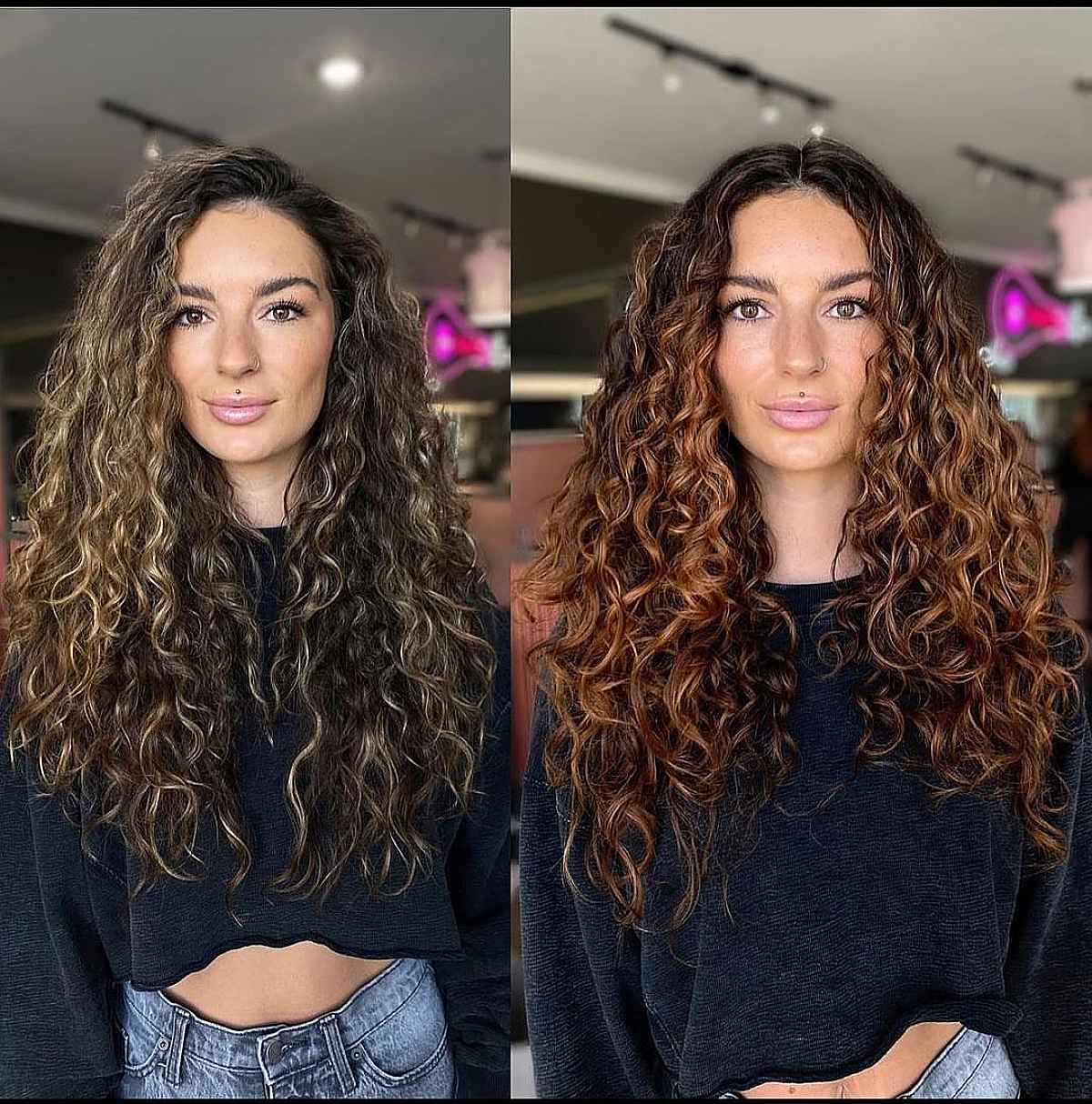 Long Curly Layers with a Center Part