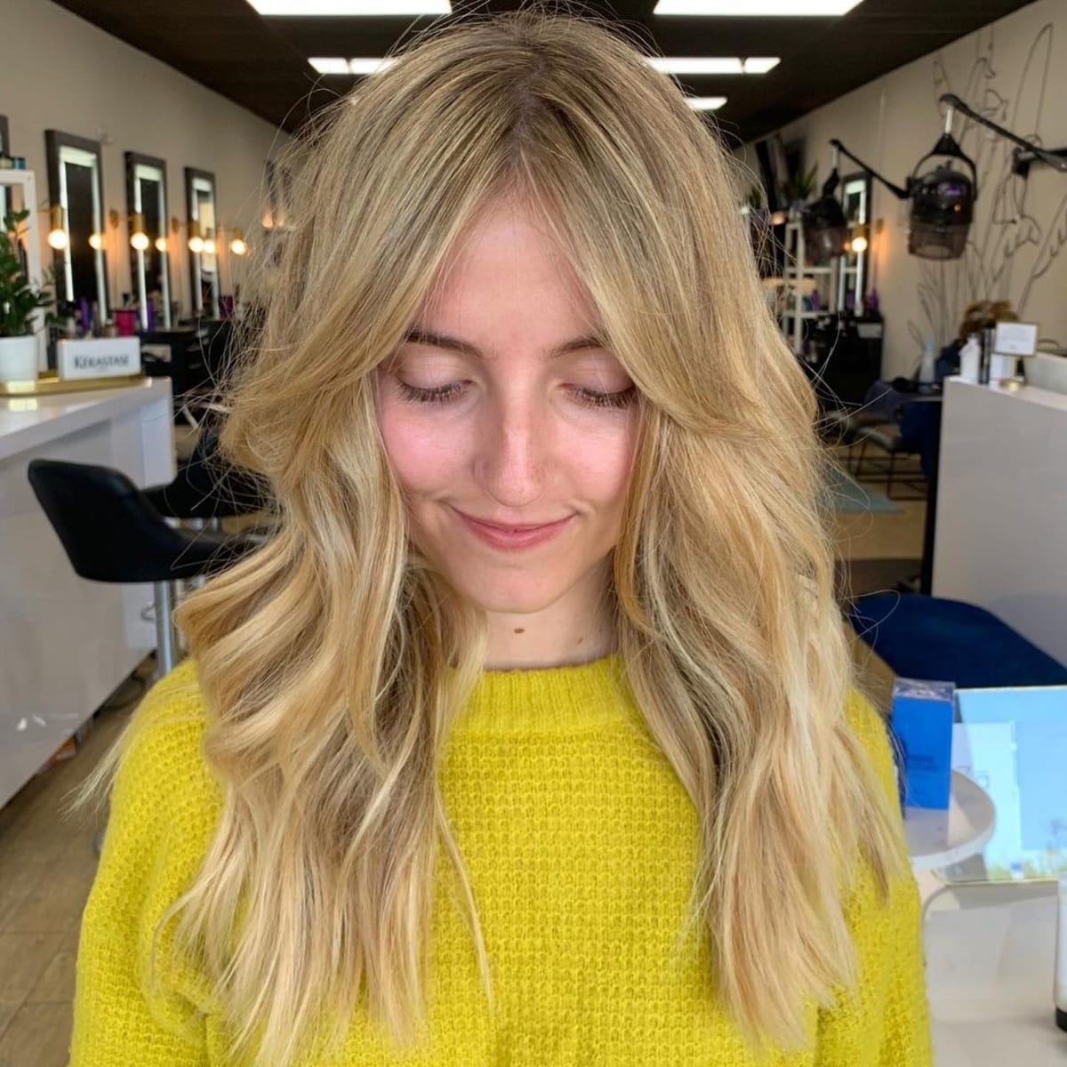 Sultry Long curtain fringe with a balayage