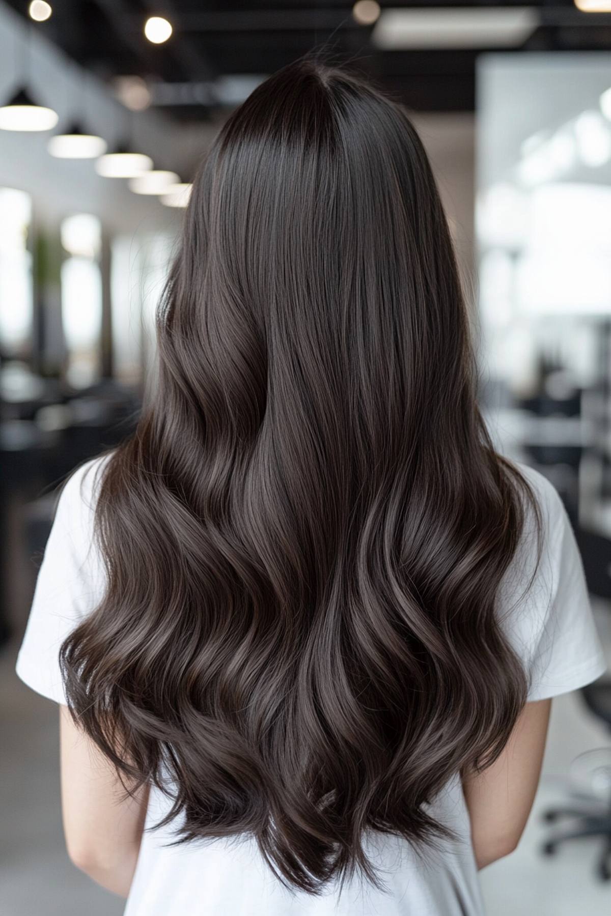 Long dark brown hair with waves