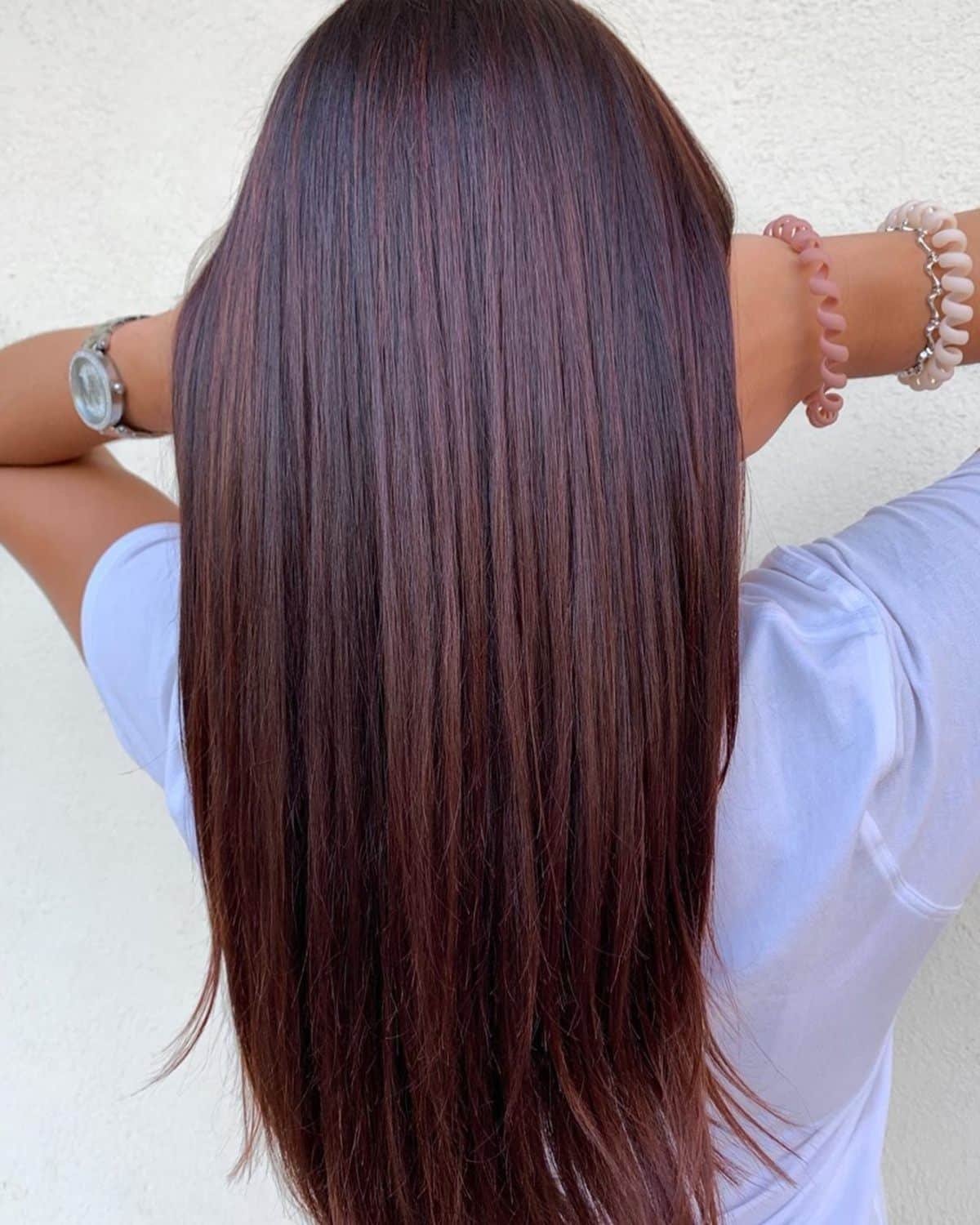 Long Dark Cherry Red Hair With Black Highlights