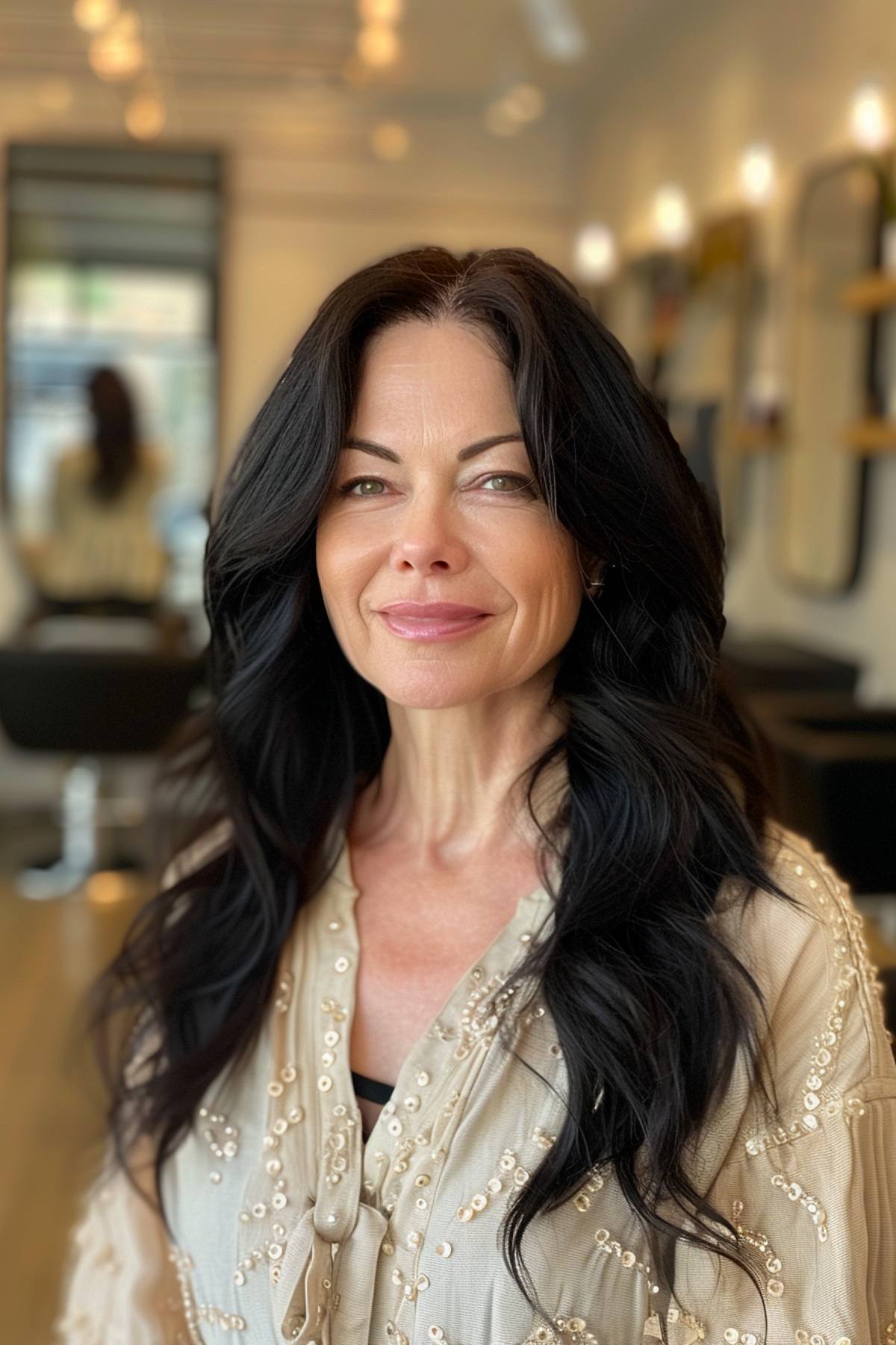 Long dark hair idea for women over 50