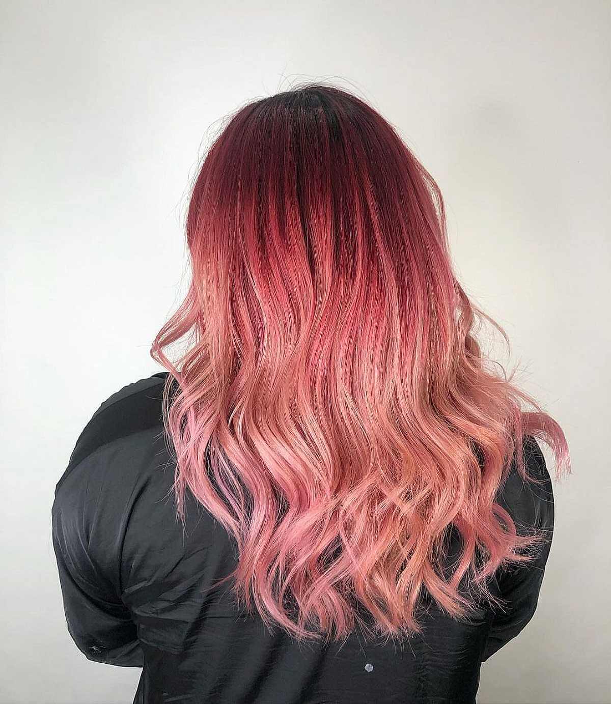 Long Dark Pink to Light Pink Ombre Hair
