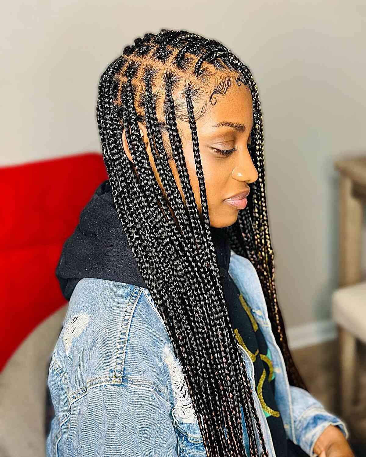 Long Defined Box Braids for Black Ladies with a trendy style