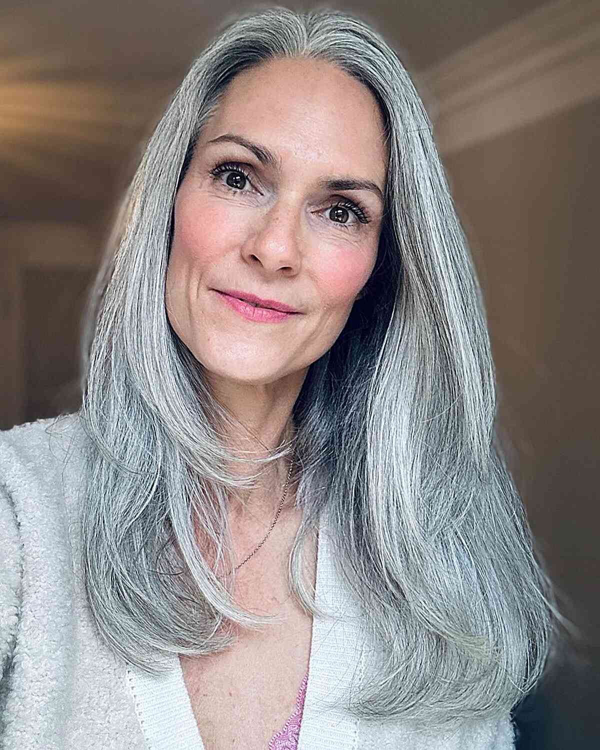 Long Face-Framing Layers for Thick-Haired Older Ladies Over Sixty