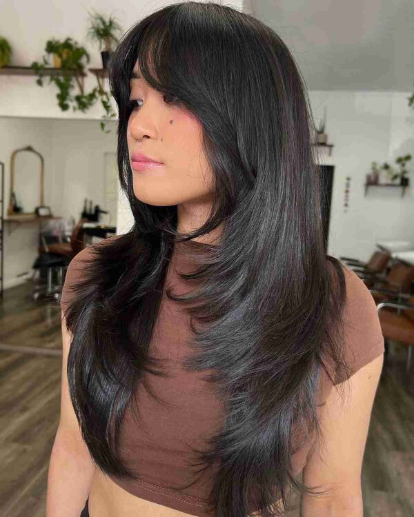 52 Trendy & Easy Long Layered Hair with Bangs for 2024