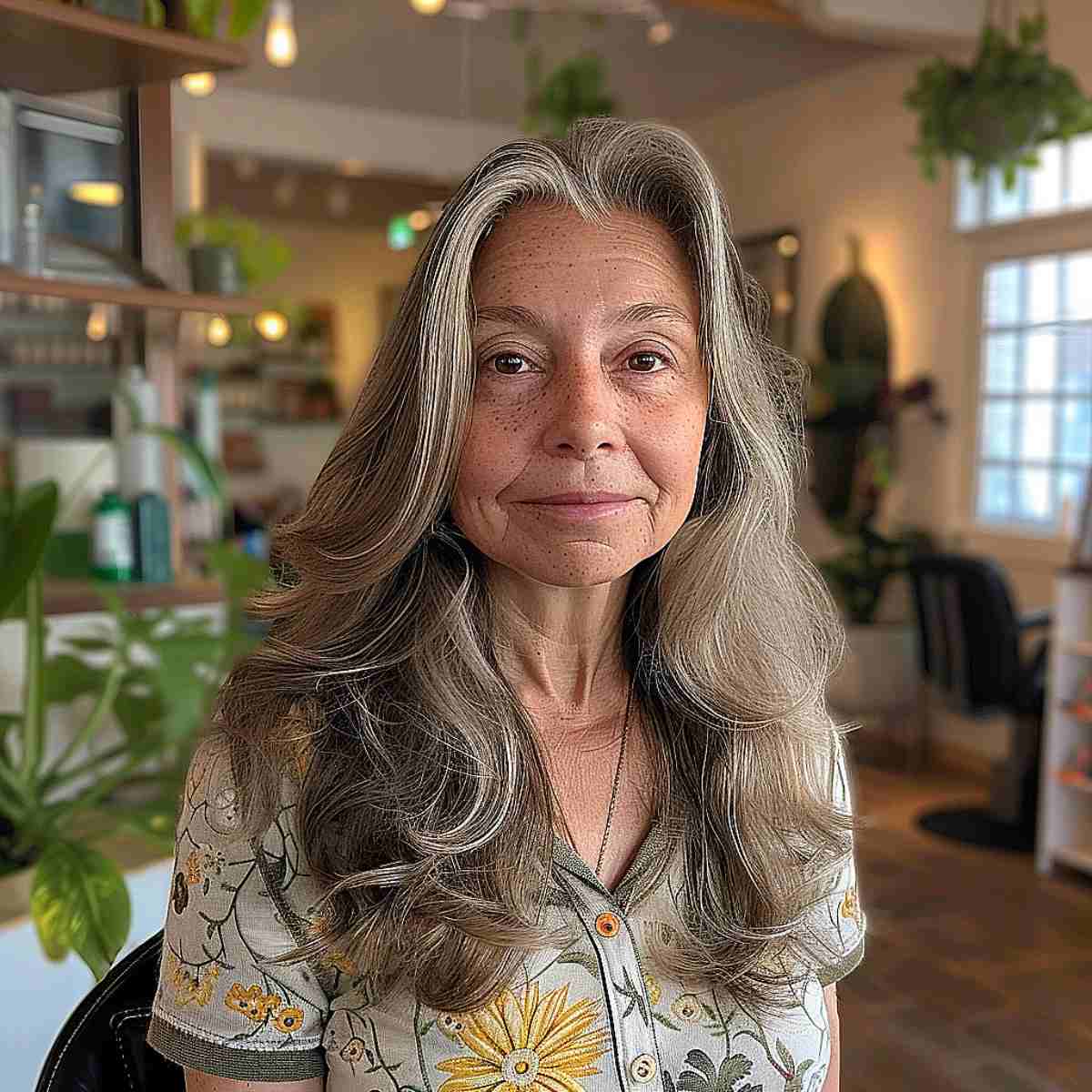 Long Feathered Cut for women in their 60s