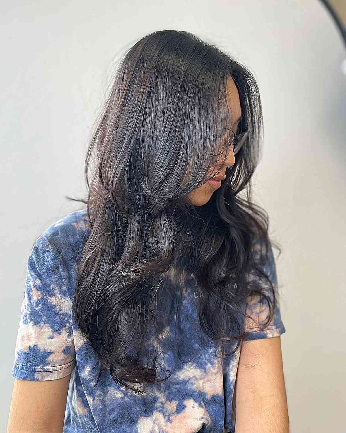 Long Feathery Layers with Middle Part on Dark Fine Hair