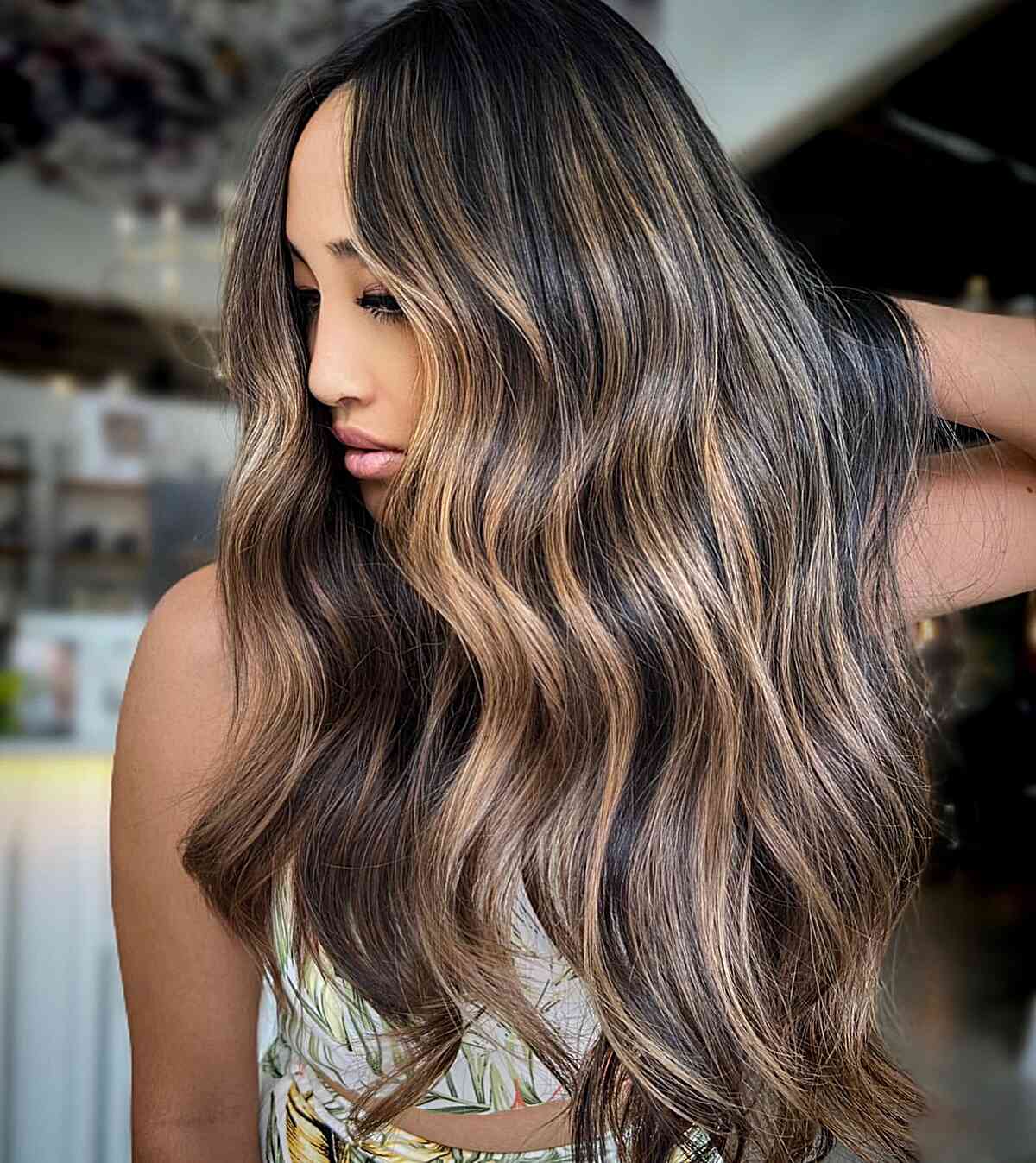 Long Fine Dark Brown Hair with Caramel Highlights