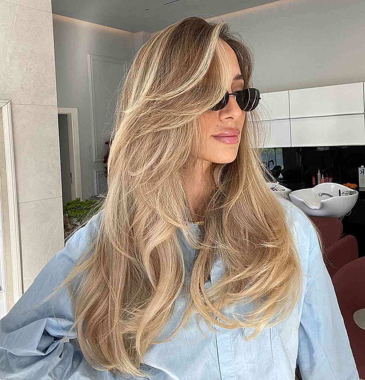 Long Flowing Blonde Layers for Straight Hair