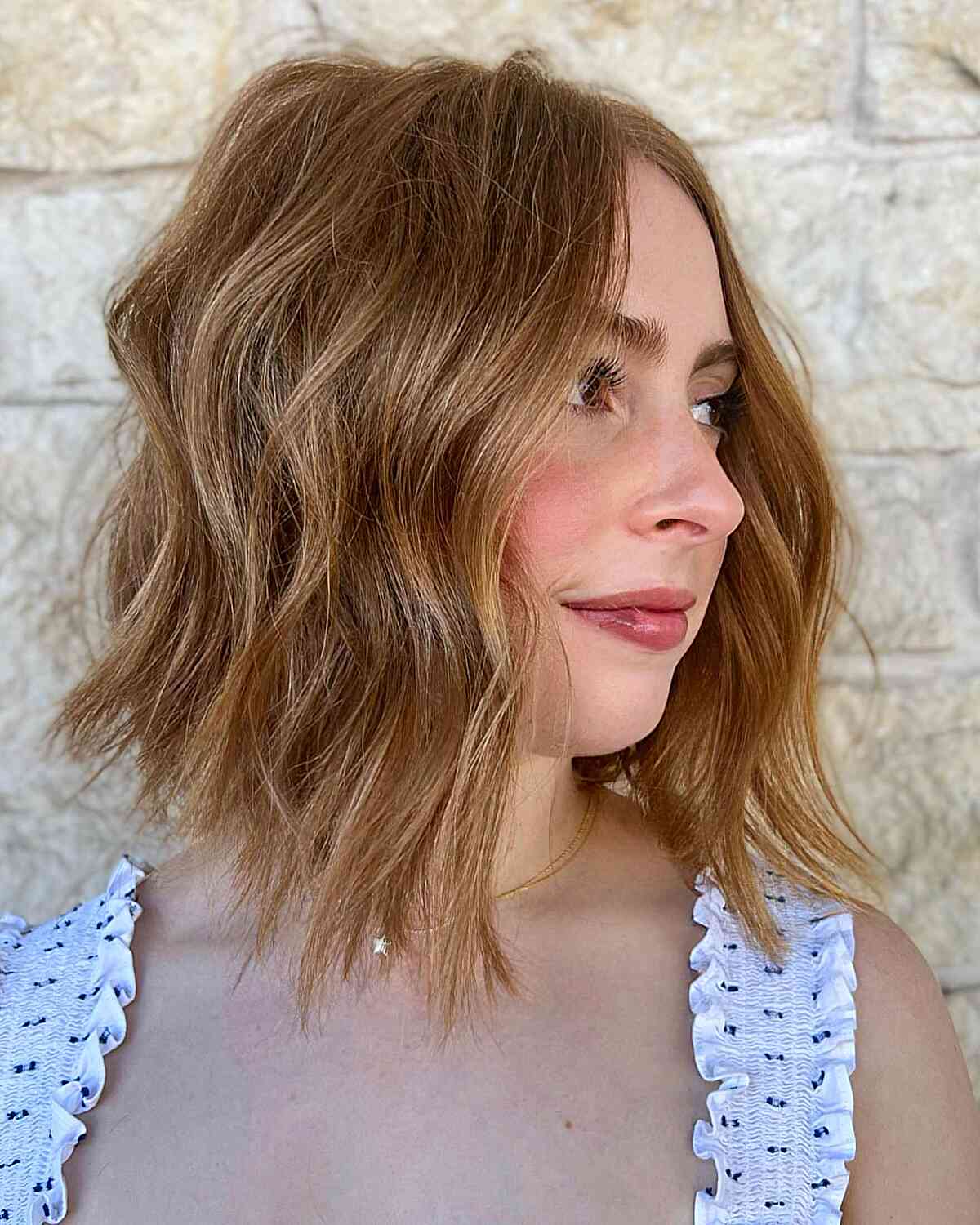 Wavy Long Graduated Bob Cut with Textured Ends