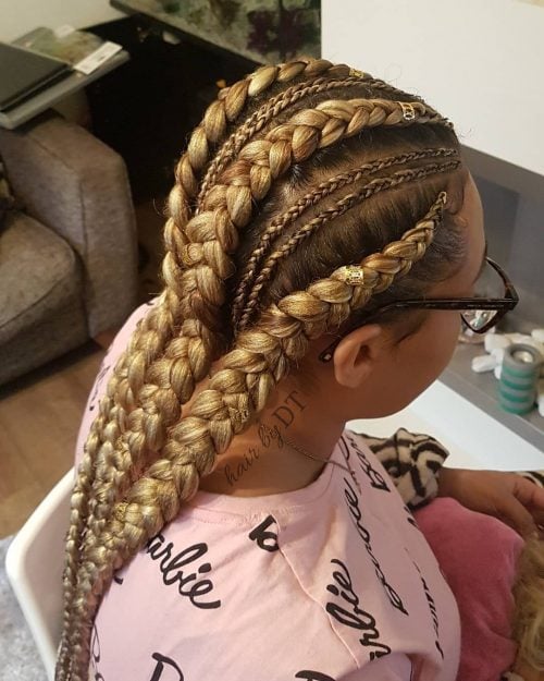 Long Hair with Chunky Braids and Cuffs