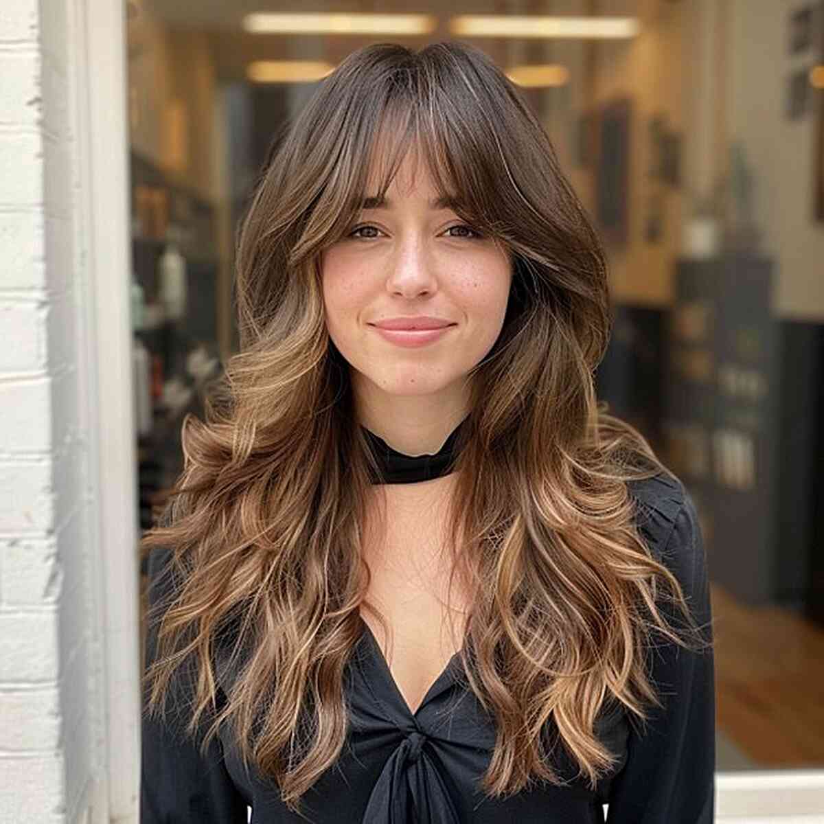 long hair with curtain bangs for oval face