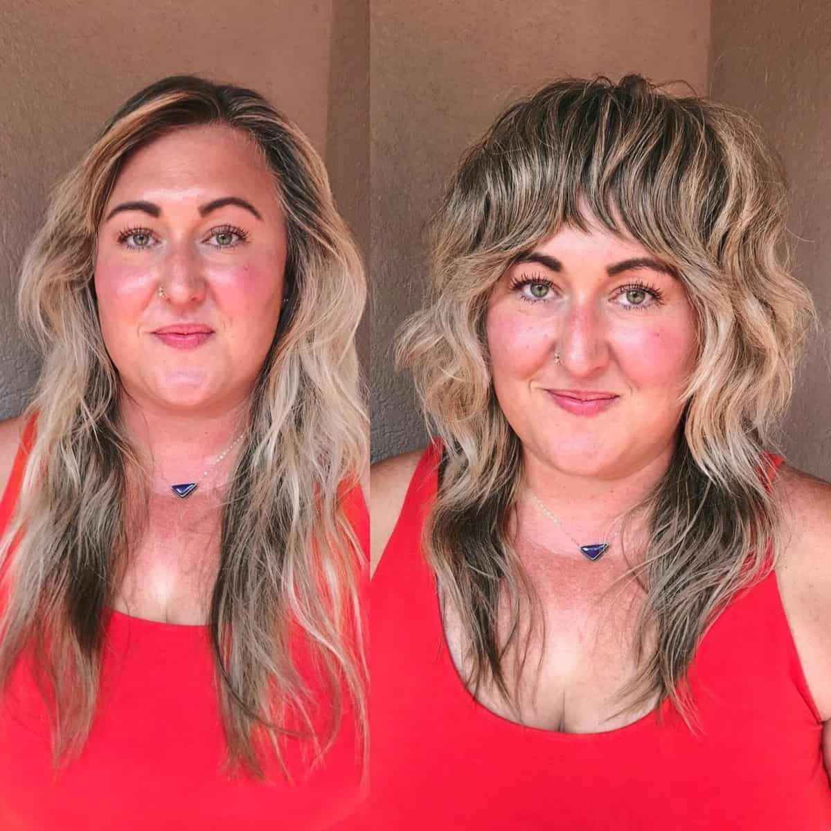 Long hair with full bangs for a round face
