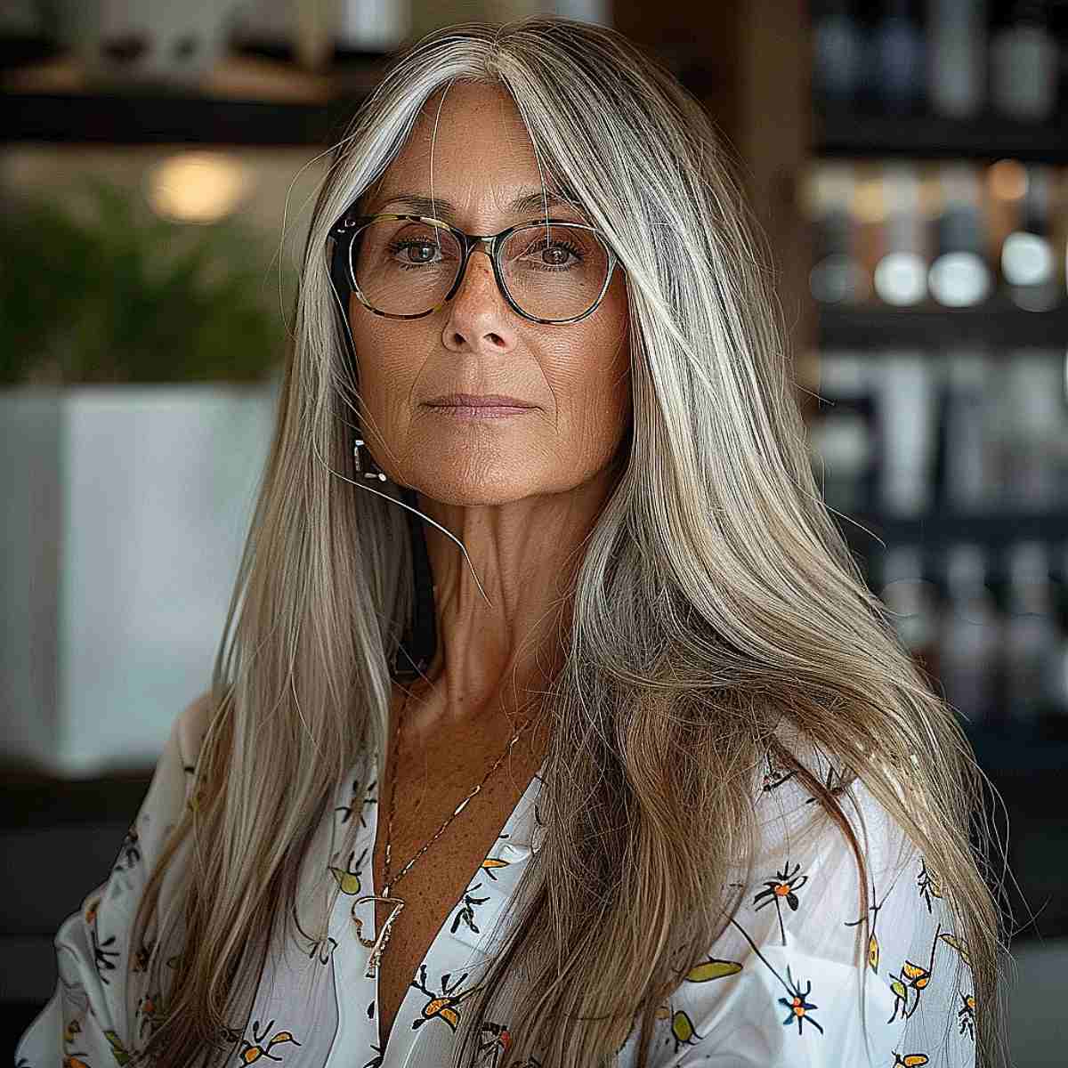 Long Hair with Glasses for a lady in her 60s