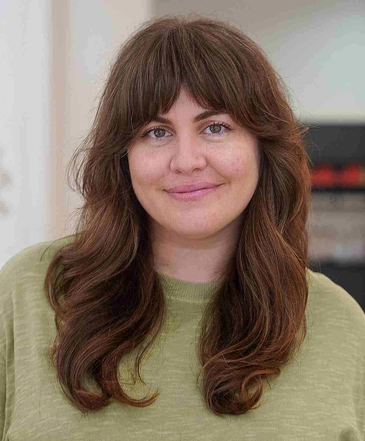 Long hair with Charming Short Curtain Bangs on round face and overweight