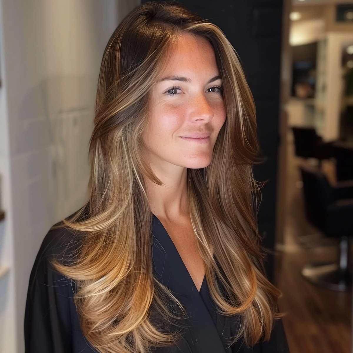 Impressive long hair with soft layers for thinning hair
