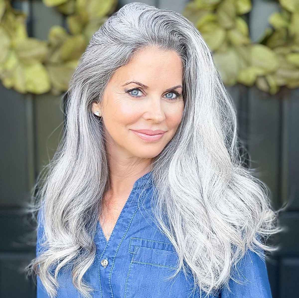 Long Hairstyle for Women Over 50 with Large Foreheads