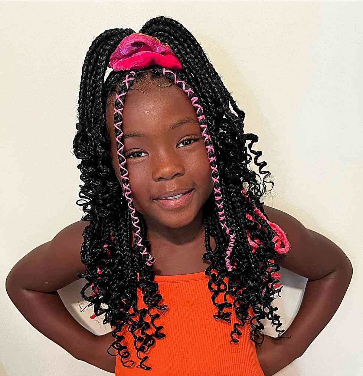 Long Half-Up Braided Ponytail with Curly Ends for Black Schoolgirls
