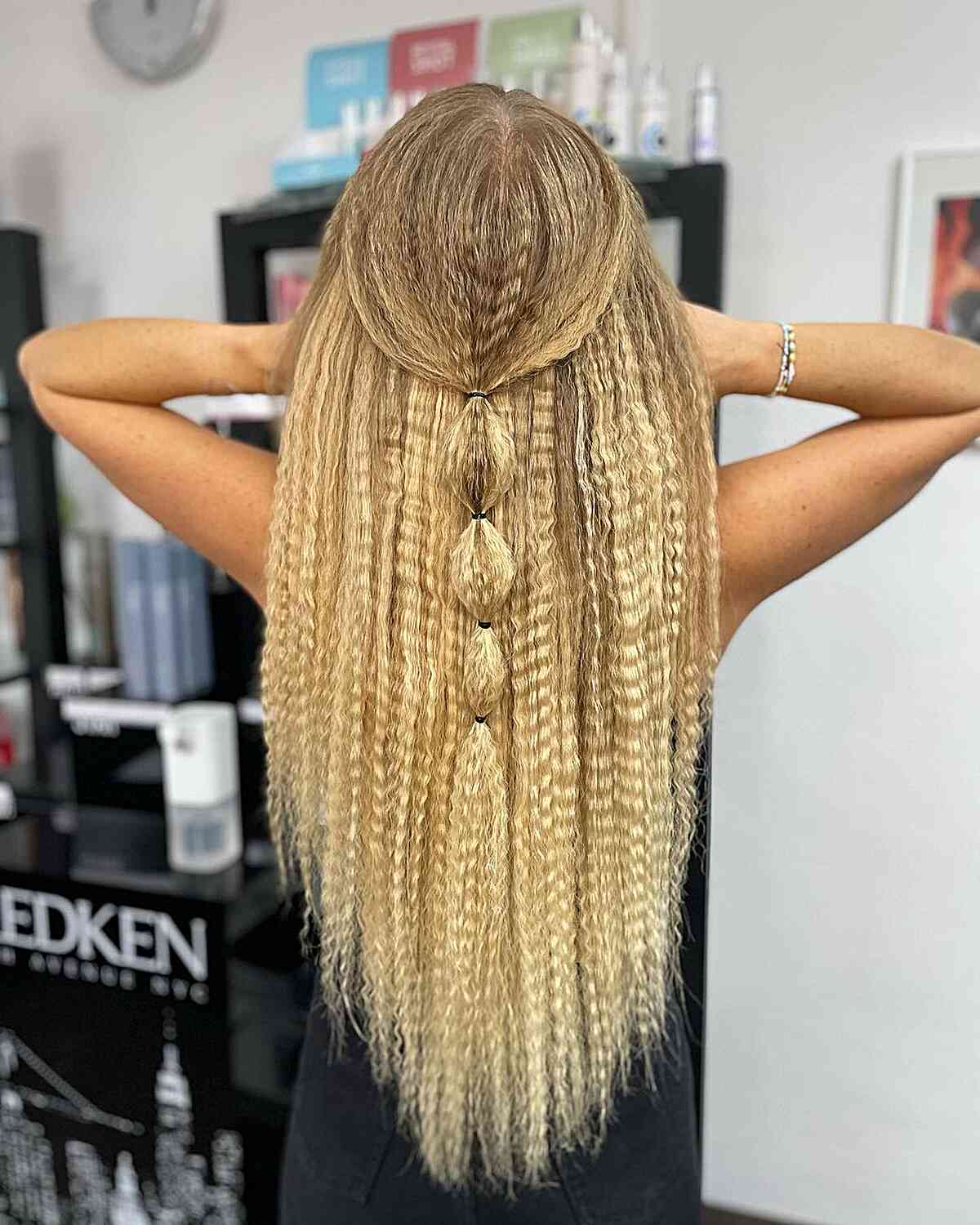 Long Half-Up Crimped Hair for Festivals and Parties