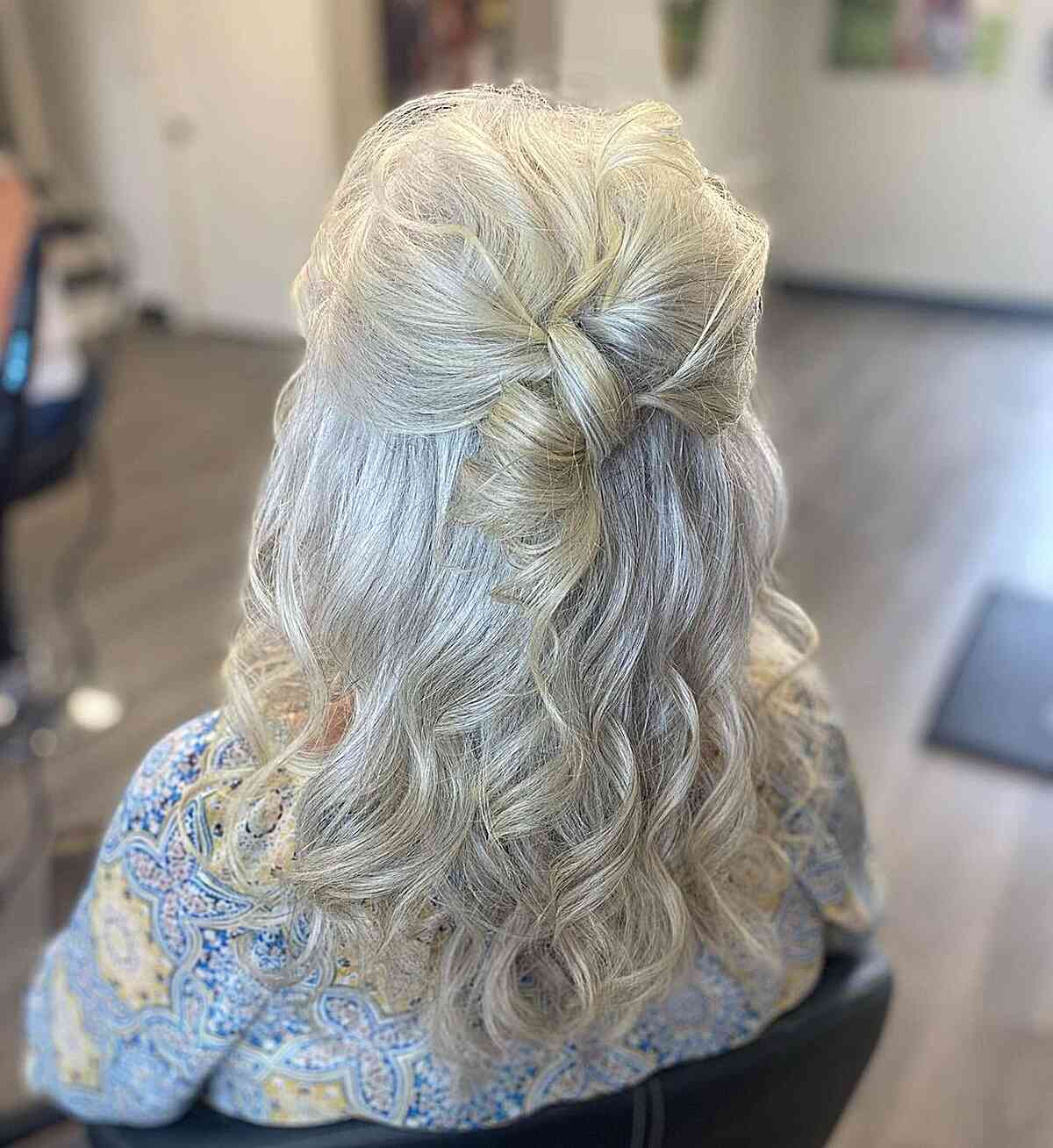 Long Half Updo with Highlights for the Brides Mother