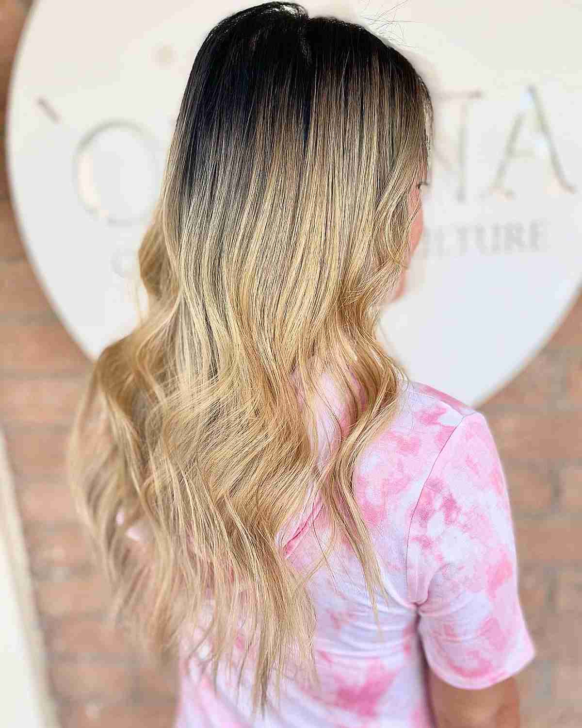 Long Honey Blonde Hair with Dark Roots for Thin Hair
