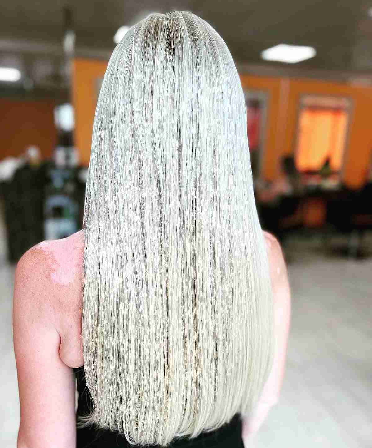 Sultry Long Icy Blonde Straight Blunt Cut