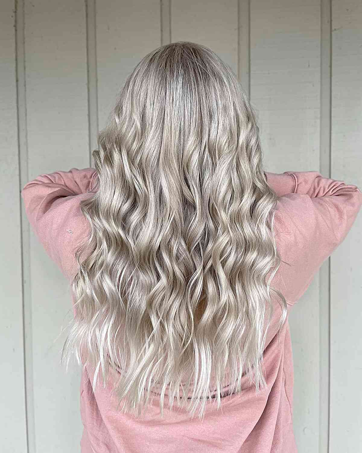 Long Icy Platinum Blonde Hair with Loose Curls