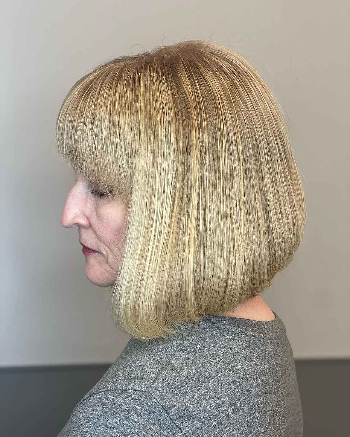 Long Inverted Bob with Heavy Bangs