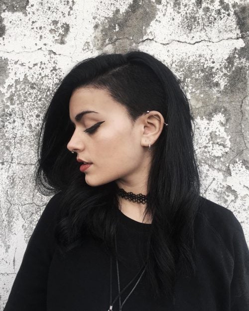 Long Jet Black Hair with Shaved Sides