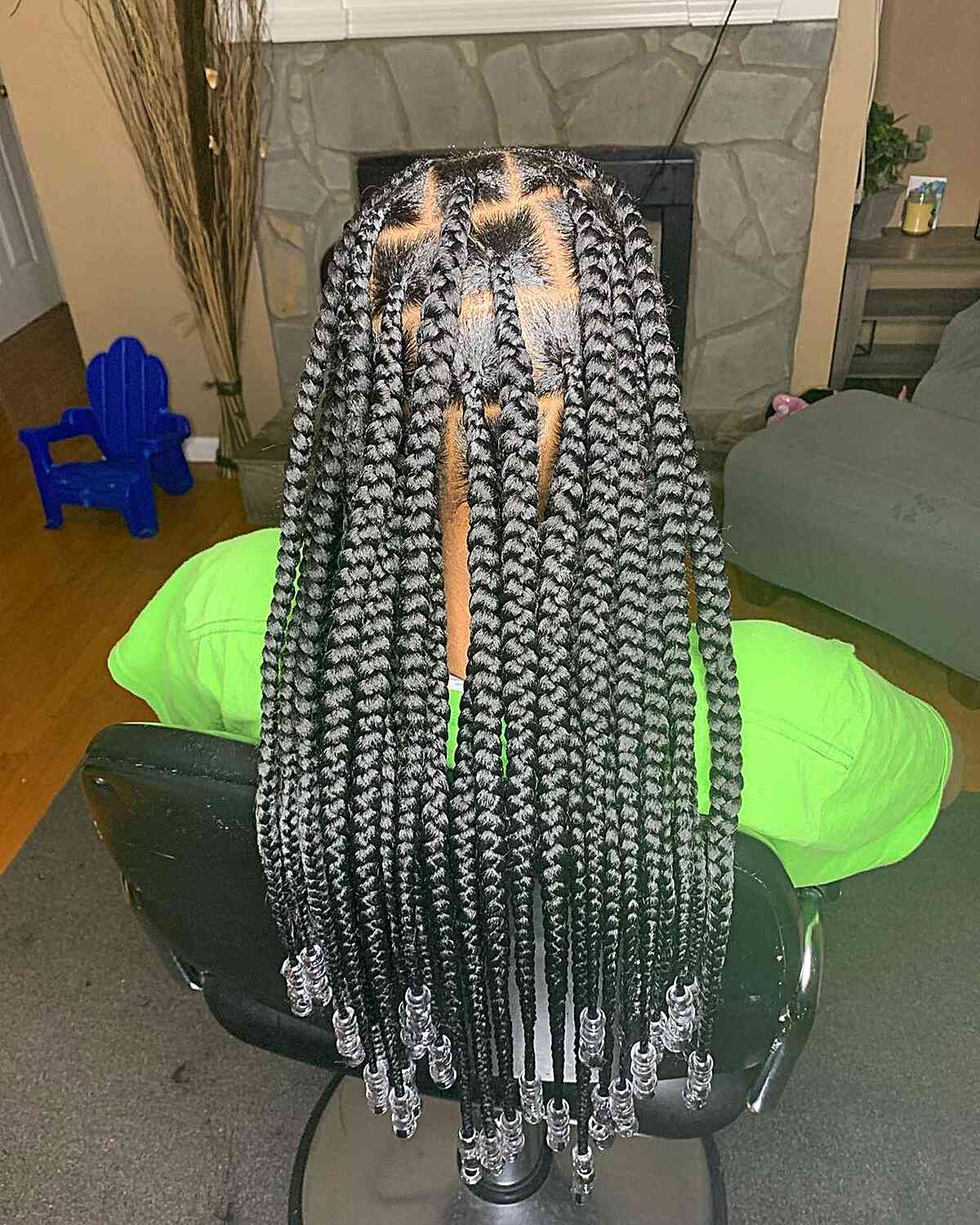 Long Knotless Chunky Box Braids with Beads on the Ends