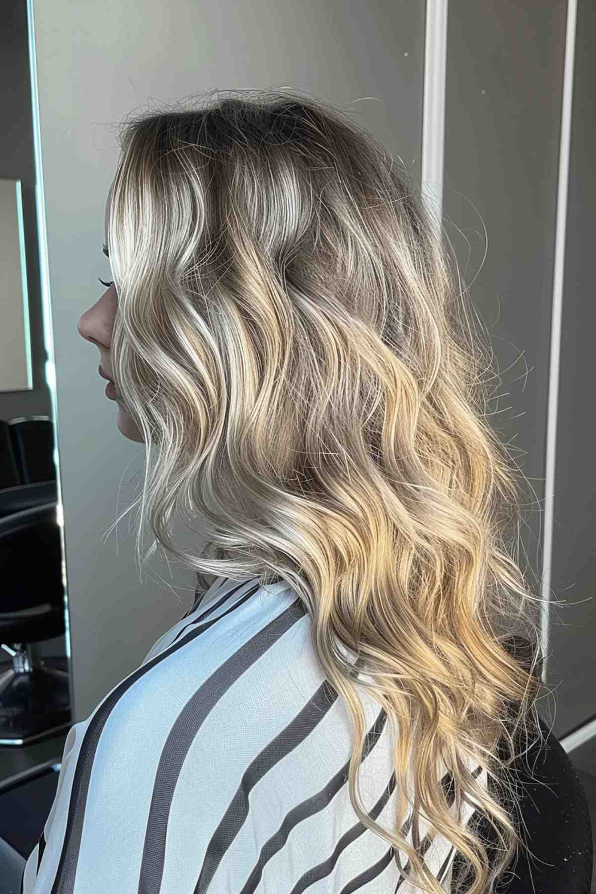Long Layered Balayage Hairstyle with Blonde Waves