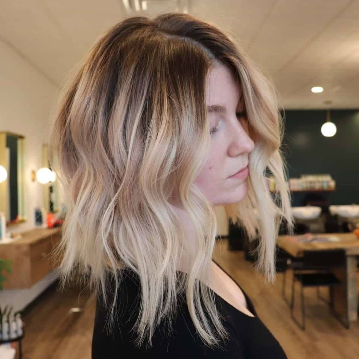 Long Layered Blunt Bob Hairstyle