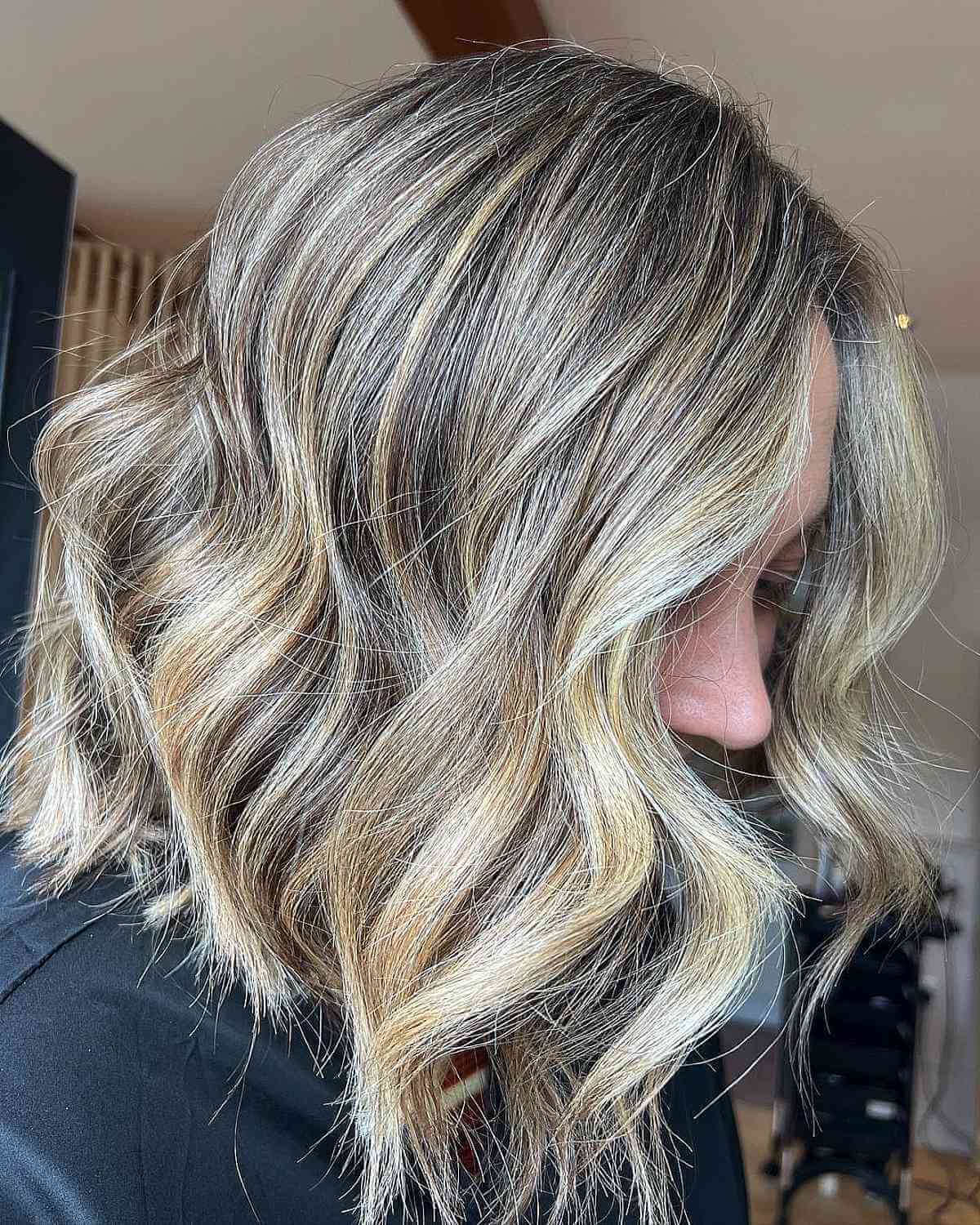 Long layered bob for thick wavy hairstyle