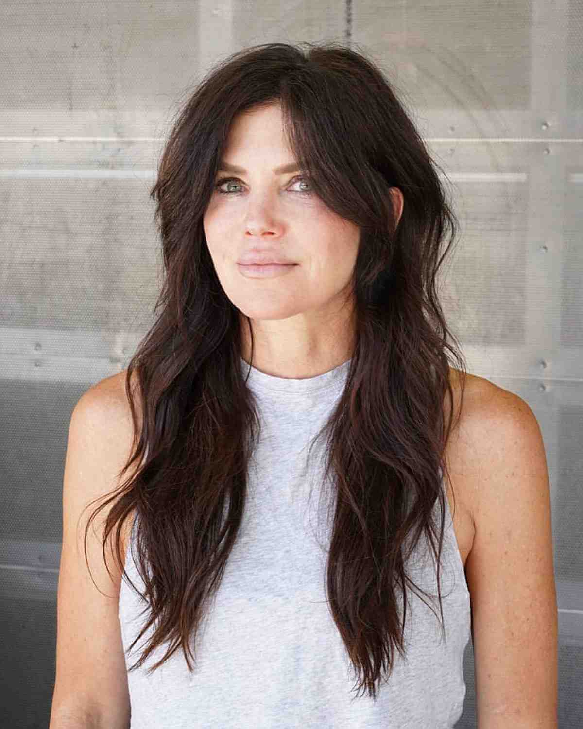Long Layered Brunette Hair for Ladies Over Forty